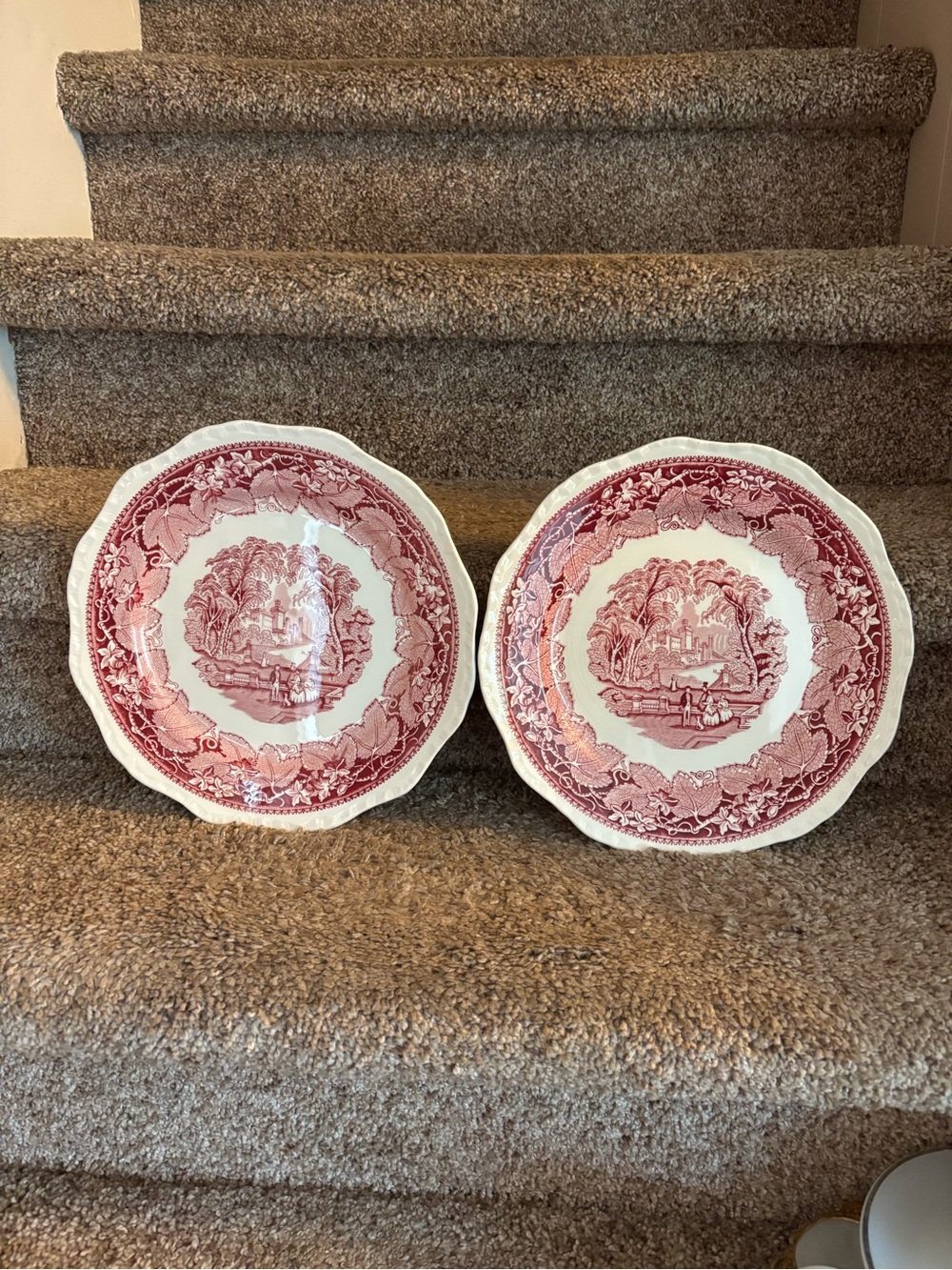 Mason Red Transferware Scenic Serving Bowls